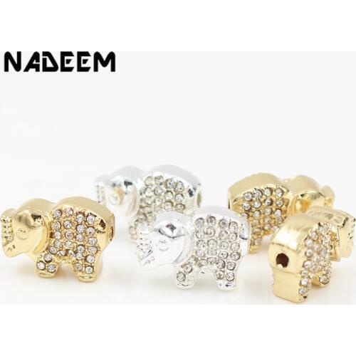 NADEEM New 5PCS Micro Pave CZ Cubic Zirconia Gold Silver Color Elephant Beads Charm Accessories for DIY Bracelet Jewelry Making