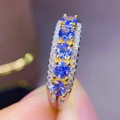 New Arrival Natural Real Tanzanite Gemstone Rings For Women Solid 925 Sterling Silver Fine Jewelry Female Engagement Ring