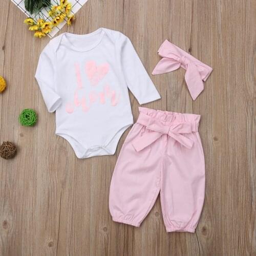 Toddler Kid Clothing Set Girl Set 0-24M 3pcs Baby Girls Romper+Long Pants+Headband Cute Outfits