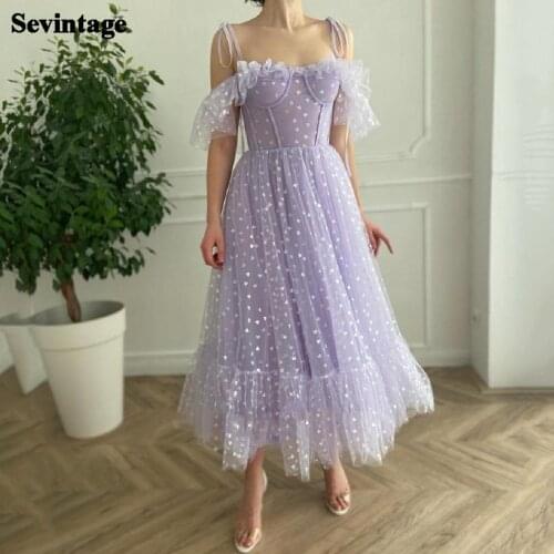 Sevintage 2021 New Lavender Ankle Length Prom Dresses Off the Shoulder Straps Boning Bodice Heart A Line Short Homecoming Gowns
