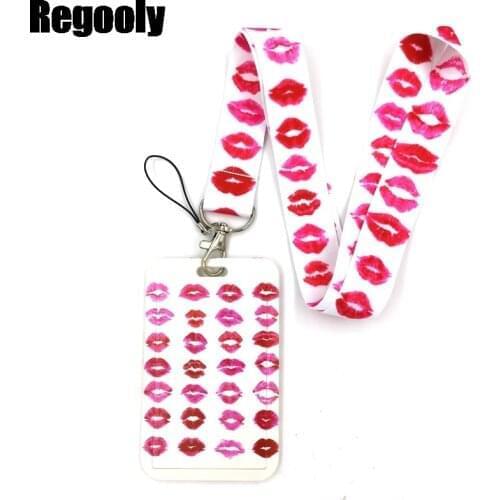 Kiss Lips Art Cartoon Anime Fashion Lanyards Bus ID Name Work Card Holder Accessories Decorations Kids Gifts