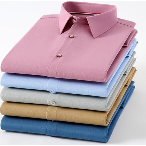 Non-iron Casual Business Pure Color Longsleeve Shirt for Men Slim Fit Shirt Men Work Shirt White Mens Fashion Clothing Trends