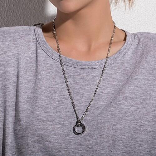 Simple Silver Color Double Round Circle Shape Necklace Pendant For Women Fashion Personality Long Sweater Chain Necklace Jewelry