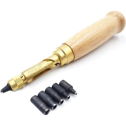 Adjustable Screw Hole Punch Bookbinding Tool Paper leather Craft Punches Wood Handle diy leathercraft puching working tools