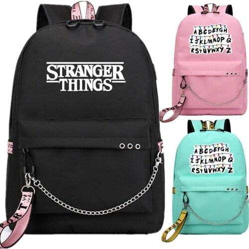 Stranger Things USB Backpack School Book Bags Fans Travel Bags Laptop Chain Backpack Headphone USB Port
