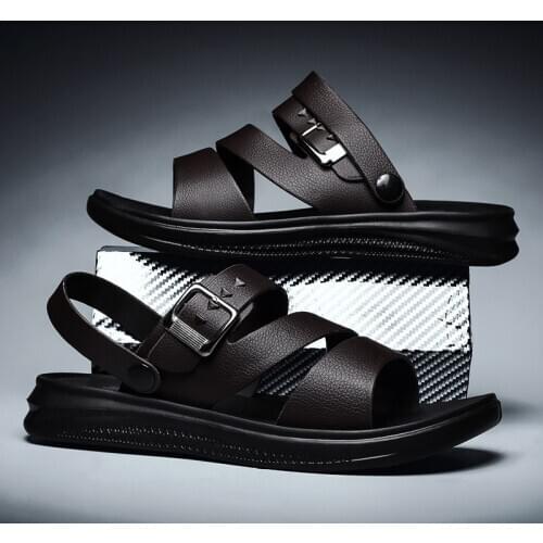 Casual Men Sandals Summer Footwear Walking Sandal Fashion Men Slippers Outdoor Breathable Comfort Slip on Open Shoes PU Leather