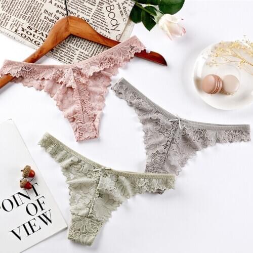 Sexy Lace Panties Women G-String Briefs Low Waist Cotton Crotch Lingerie Seamless Transparent Ladies Thongs 1pcs Intimates