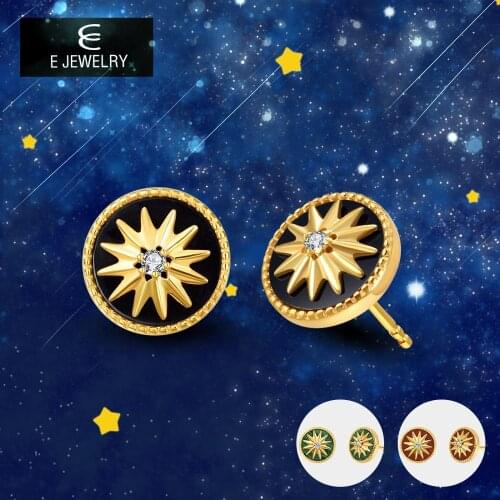E 925 Sterling Silver Star Stud Earrings 3 Color Agate Gemstones Earring for Women 18K Gold Plated Small Round CZ Ear Jewely