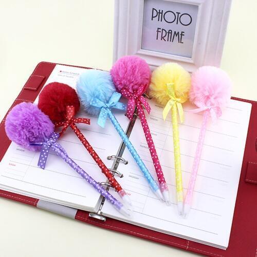 5 pcs/ cute bowknot hair stationery ball ballpoint pen plush pen student Lovely supplies Nice Gifts