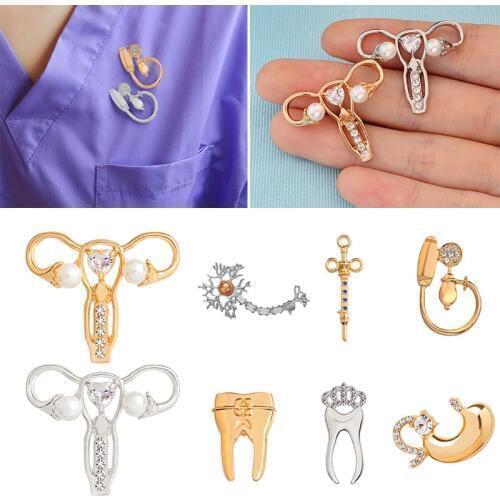 Tooth Visceral Organs Syringe Womens womb Neuron RN Caduceus Doctor Nurse Metal Badges Brooches Academic Seminar Jewelry Pins