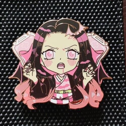 Cute Kamado Nezuko Hard Enamel Pin Cartoon Vampire Bat Maiden Anime Pins Brooch Demon Slayer Fans Badges Jewelry Halloween Gift