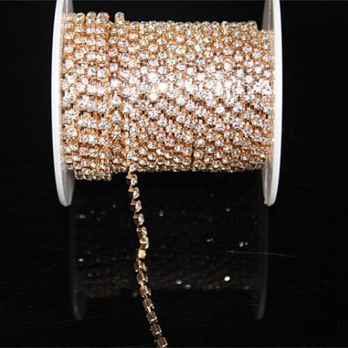 SS8 sparse Crytstal stone,Dresses clear crystal rhinestone cup chain KC gold base,10yard/roll,15002B