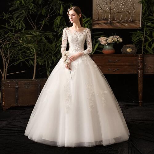 Long sleeves wedding dress 2021 wedding gowns applique robe de mariee elegant marriage lace dress bride dress wedding gowns