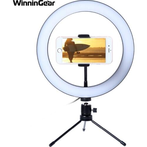 LED Selfie Ring Light 26CM Dimmable Photography Camera Phone Ring Lamp 10" With 19 cm Table Tripod For Makeup Video Live Studio