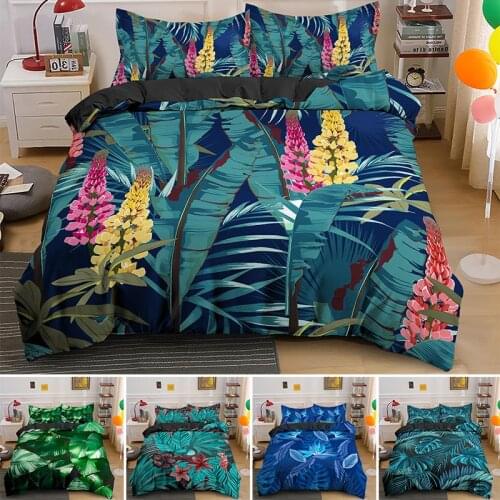 Tropical Tree Green Leaves Bedding Sets Queen King Single Size Duvet Quilt Blanket Cover Set 2/3pcs Bedclothes Drop Shipping