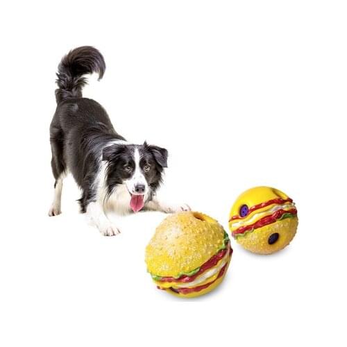 Traction Pet Dog Puppy Hamburger Ball Squeaky Chew Toy Sound Pure Natural Non-toxic Rubber Outdoor Play Small Big Dog Funny