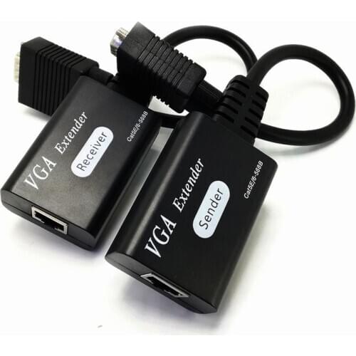 VGA to RJ45 Extender Receiver Sender Adapter Cable Up to 60M Signal Extension CAT6/5E-568B 1080P HD for DVR Monitor Display HDTV