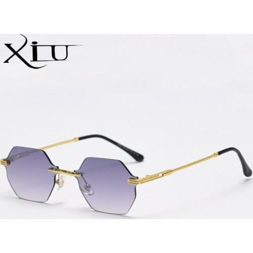 XIU retro mirror sunglasses for men gold metal hexagonal rimless ladies sun glasses vintage green blue frameless uv400