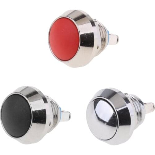 Latching Push Button Switch 1NO SPST ON/Off Metal Shell Suitable for 12mm 1/2 Inch Mounting Hole (Silver, Black, Red)