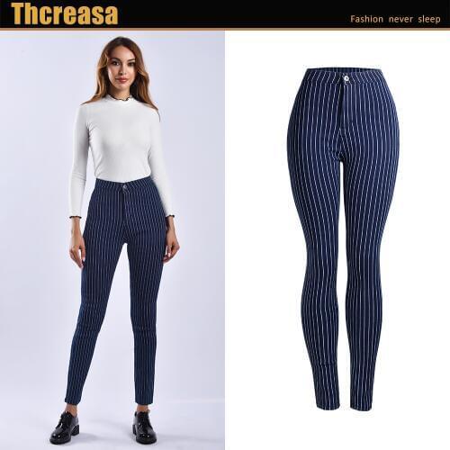 Women JEANS New Spring Stripe High Waist Pants Womens Trousers European and American Womens Pencil Pants