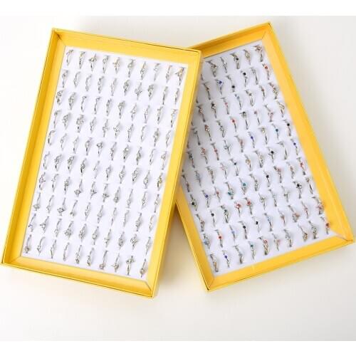 Wholesale 100pcs/Lots Crystal Metal Finger Jewelry Rings For Women Party Gift Wedding Band Size 6 to 9