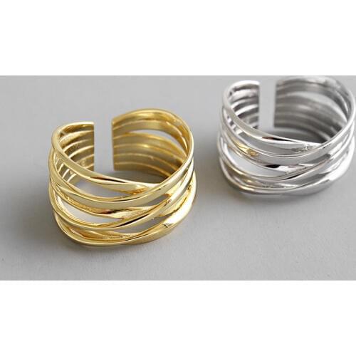 100% 925 sterling silver multi-layer wide rings for women jewelry anillos mujer, minimalist wedding ring gold color bijoux femme