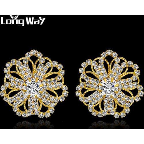 LongWay Luxury earring Crystal Stud Earrings For Women Gold Color Earrings Vintage Wedding Fer earrings Jewelry SER140387