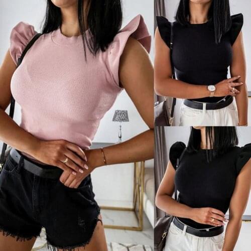 Women Top Solid Color All-match Summer Fit Slim Function Splicing Design Women T-shirt for Date