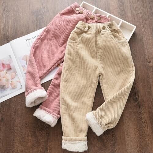 2-6 Years Winter Girls Casual Thick Warm Fleece Pant Baby Kids Children Trousers Two Colors