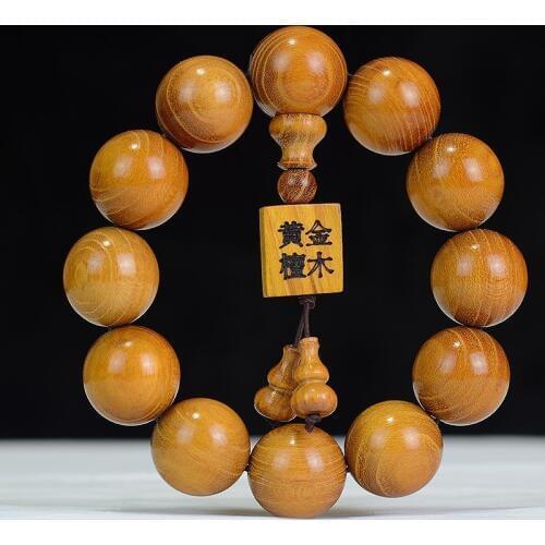 AURAREIKI Golden Sandalwood Buddha Beads Bracelet Natural Wooden Beaded Root With Amulets Charm Mala Unisex Hand String Jewelry