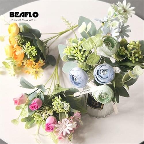 1 Bouquet Artificial Peony Tea Bud Rose Flowers Camellia Silk Fake Flower flores for DIY Home Garden Wedding Hotel Decoration