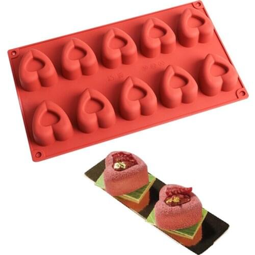 10 Even Love Mousse Cake Silicone Mold Baking Diy French Dessert Mold Heart-shaped Ice Cream Chocolate Mold for wholesale