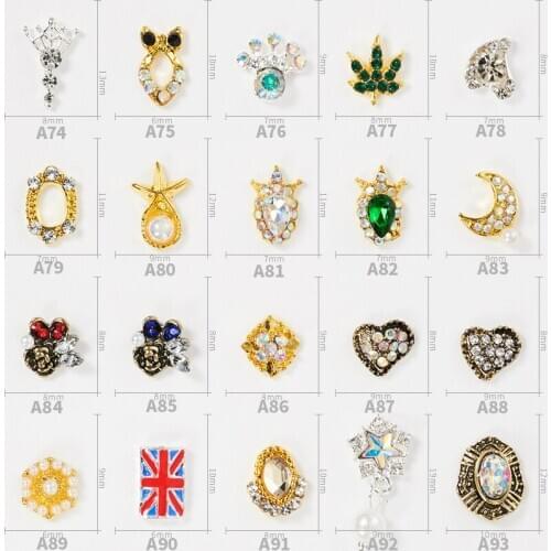 20pcs High Quality Retro Diamond Ornaments Moon Maple Leaf Love Model Alloy Rhinestone DIY Nail Art Jewelry Decoration