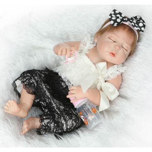 23" fake baby doll silicone girl doll reborn toys can enter water bebe gift reborn silicone realista bonecas brinquedo menina