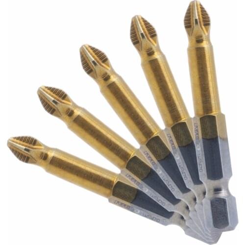 5Pcs Titanium Coated Hex Shank Anti Slip Electric Screwdriver Bits PH2 50mm