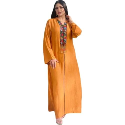 African Dresses for Women Summer African Women Long Sleeve Orange Color Long Dress Abaya for Women African Clothes Women