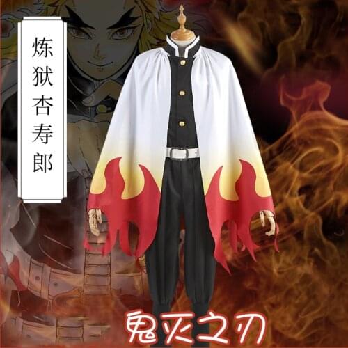 Anime! Demon Slayer: Kimetsu no Yaiba Rengoku Kyoujurou Kimono Uniform Cosplay Costume For Men Halloween Suit NEW Free Shipping