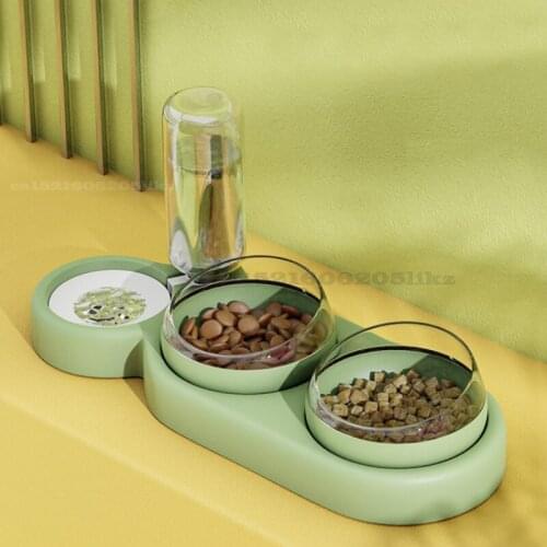Pet Cat Bowl Automatic Feeder Dog Cat Food Bowl With Water Fountain Double Bowl Drinking Raised Stand Dish Bowls For Cats