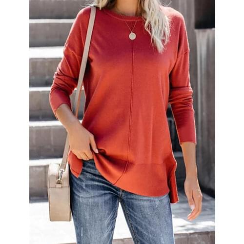 BAMBOOBOY Womens O Neck Solid Color Long Sleeve Casual Loose Fit T-shirt Top FC719