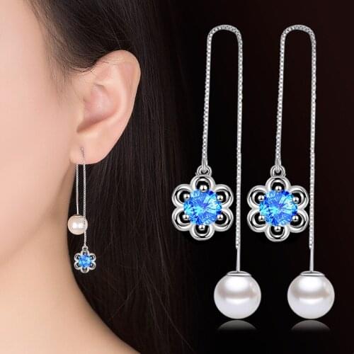 Bohemia Cute Sunflower Swing Drop Earrings Long Box Chain Ear Line Piercing Dazzling Zircon Pearl Dangle Earring For Lady Girls