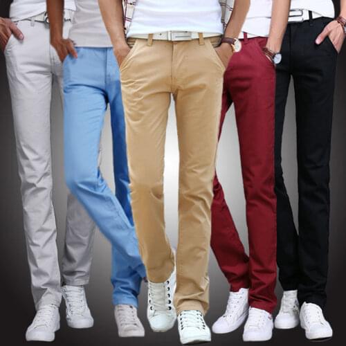 Mens Cotton Casual Pants Spring Summer Youth Men Trousers Slim Straight Trousers