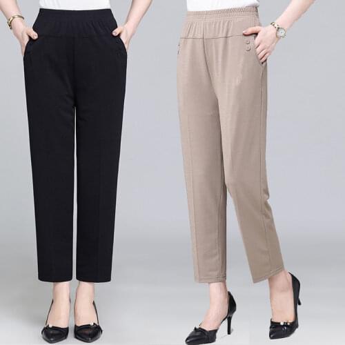 Women Pants Spring And Autumn Casual Straight Pants Loose High Waist Elastic Waist Elastic Womens Pants Pantalones De Mujer