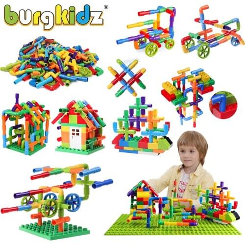 BURGKIDZ DIY Water Pipe Educational Building Blocks Toy Enlightening Pipeline Construction Brick STEM Designer Toys For Children