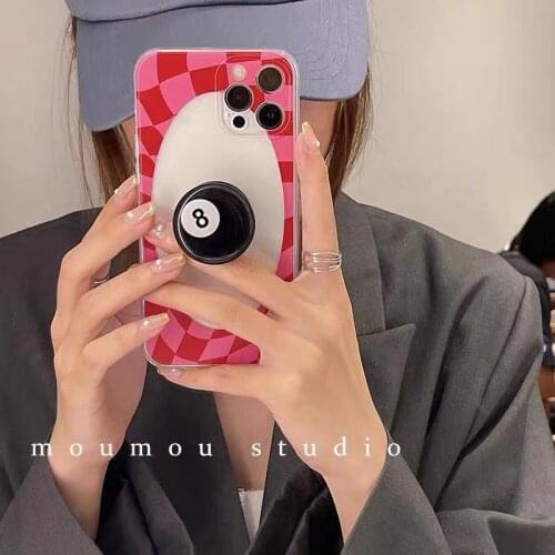 Korean INS cute 3D Red Lattice Bracket clear Phone Case For iphone 12 Pro Max 11Pro X XR XS 7 8 Puls Soft Protect Back cover