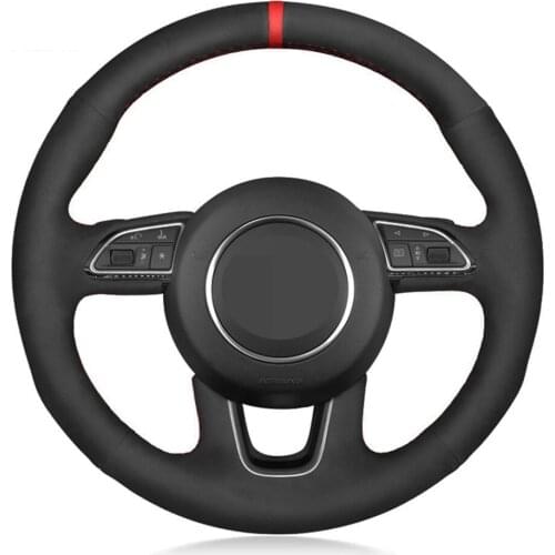 Car Steering Wheel Cover DIY Black Genuine Leather Suede For Audi Q3 (8U) 2011-2018 Q5 (8R) 2012-2017 Q7 (4L) 2011-2015 SQ5