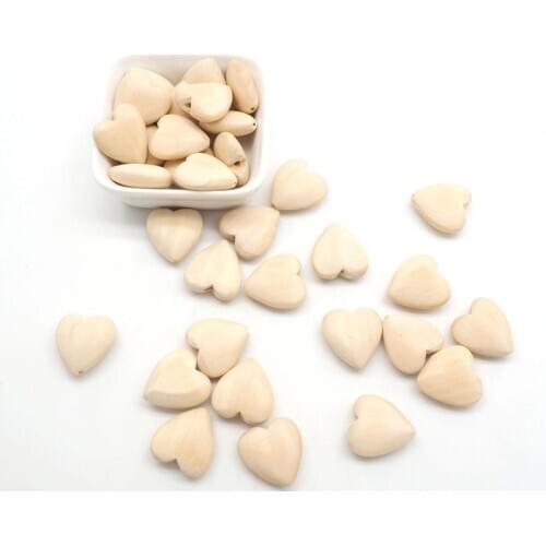 Chenkai Unfinished Natural Wood Heart-shaped Wooden Spacer Beads For DIY Wooden Baby Teether Nacklace or bracelet Accessories