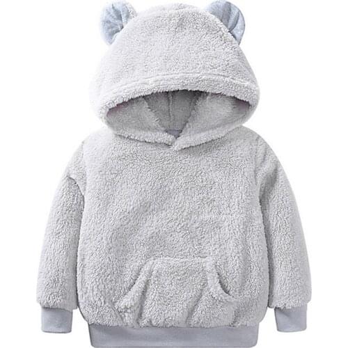 2020 Childrens Casual outfit New Winter Hoodie Kid Solid Coral Sweater Cuffed Pullover for Boys girls Bear Ear Loose Warm Coat