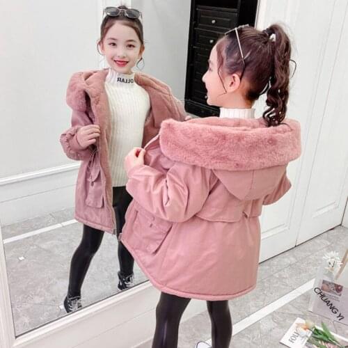Girl Winter Kids Cotton Padded Coat Jacket Plus Fur Warm Toddler Children Winter Girls Cotton Padded Clothes Babys Thickened