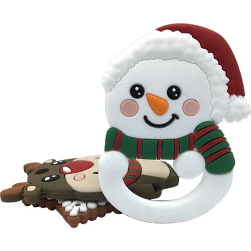Baby Teething Toys Snowman Elk Silicone Teether BPA Free DIY Chew Necklace Pacifier Chain Pendant Food Grade Christmas Gift