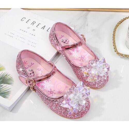 Disney Frozen Elsa Children Kids Leather Shoes For Girl Summer Flower Fish Mouth Crystal Sandals Children Flats Girls Shoes